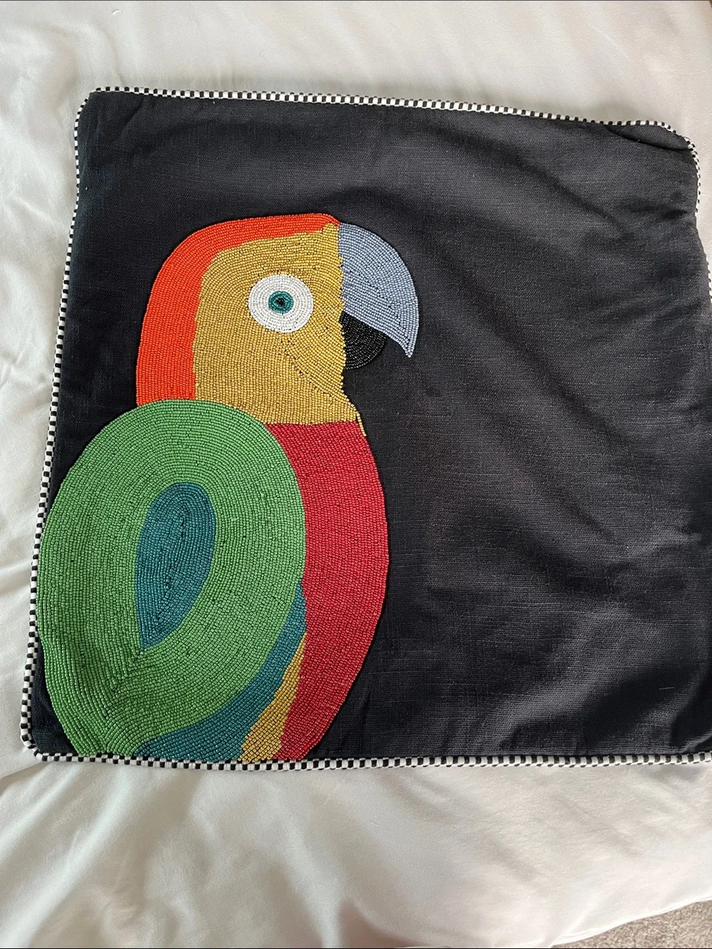 Mackenzie Childs parrot pillow sham beaded multicolor embellished bird cotton